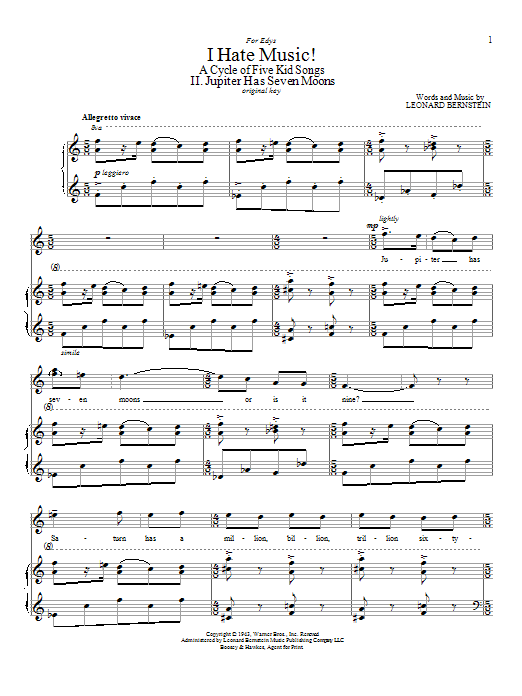 Download Leonard Bernstein Jupiter Has Seven Moons Sheet Music