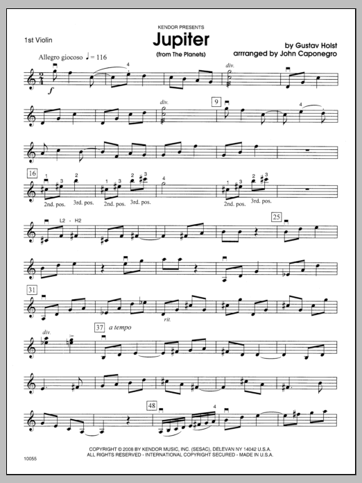Download Caponegro Jupiter (from The Planets) - 1st Violin Sheet Music