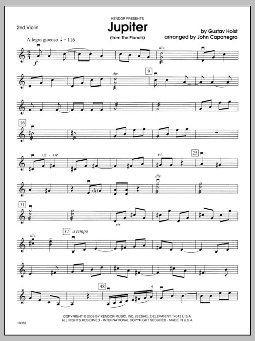 Download Caponegro Jupiter (from The Planets) - 2nd Violin Sheet Music