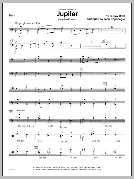 Download Caponegro Jupiter (from The Planets) - Bass Sheet Music