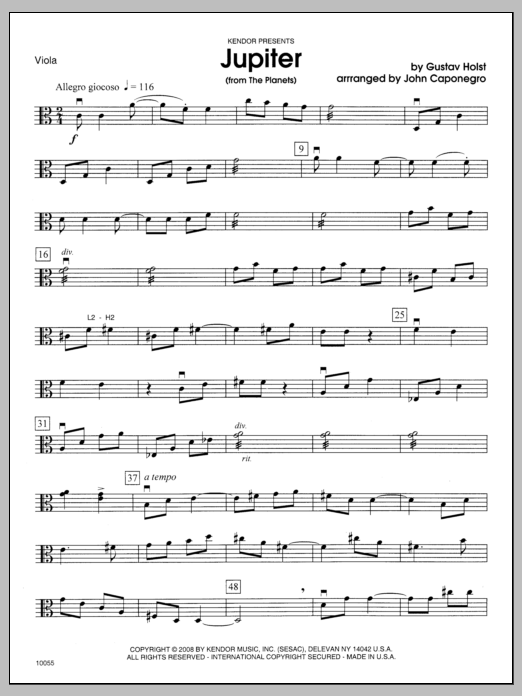 Download Caponegro Jupiter (from The Planets) - Viola Sheet Music