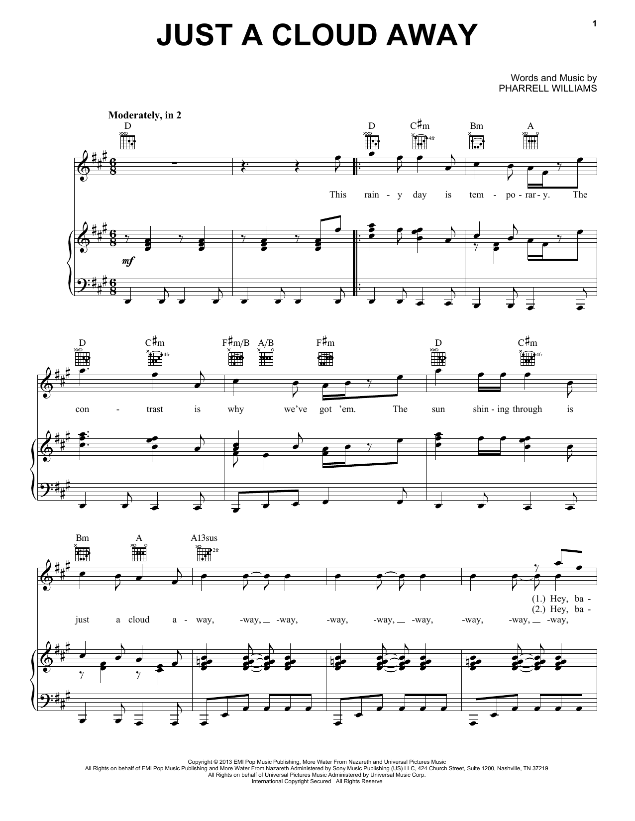 Download Pharrell Williams Just A Cloud Away (from Despicable Me 2 Sheet Music