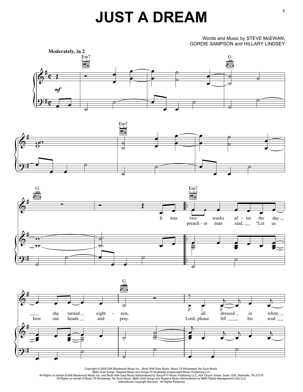Download Carrie Underwood Just A Dream Sheet Music