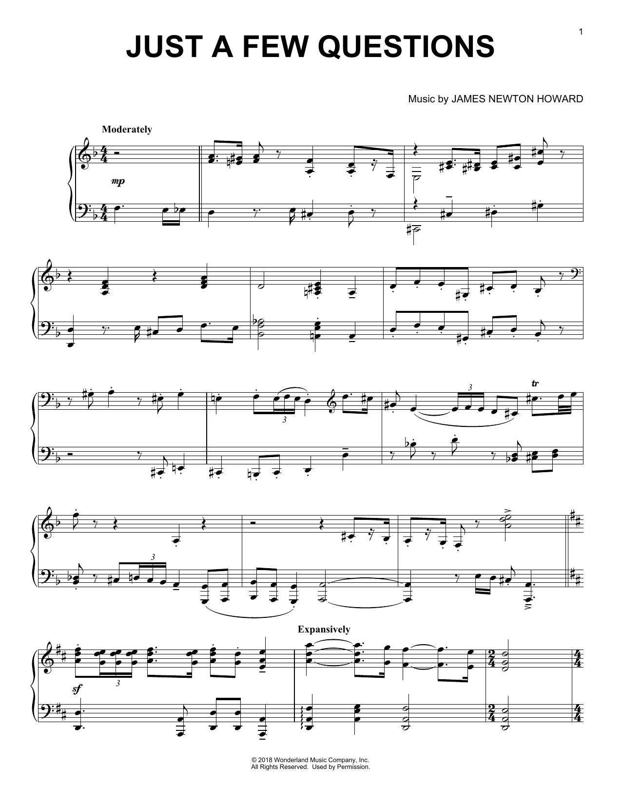 Download James Newton Howard Just A Few Questions (from The Nutcrack Sheet Music