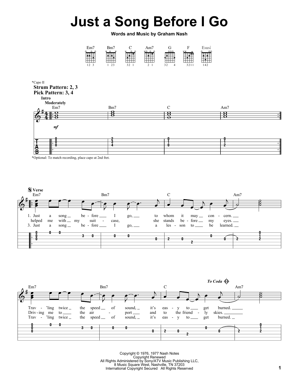 Download Crosby, Stills & Nash Just A Song Before I Go Sheet Music