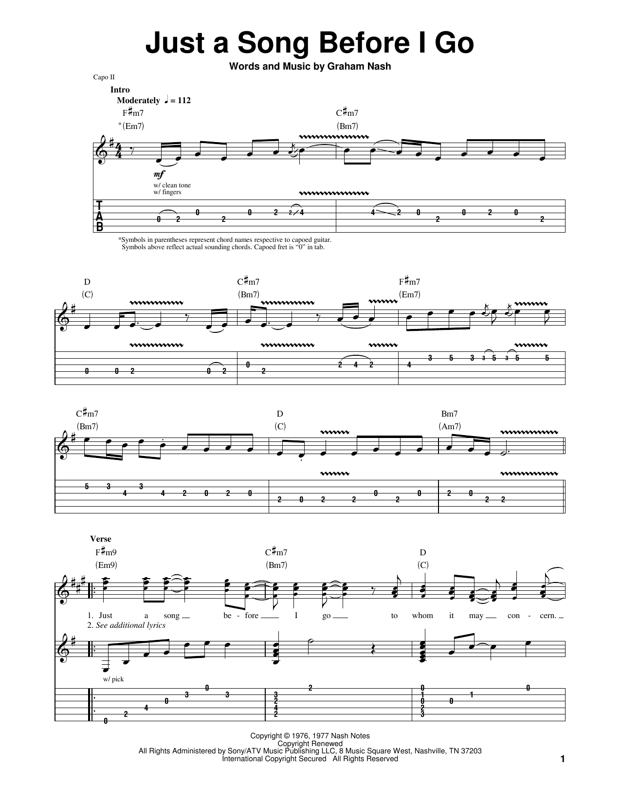 Download Crosby, Stills & Nash Just A Song Before I Go Sheet Music