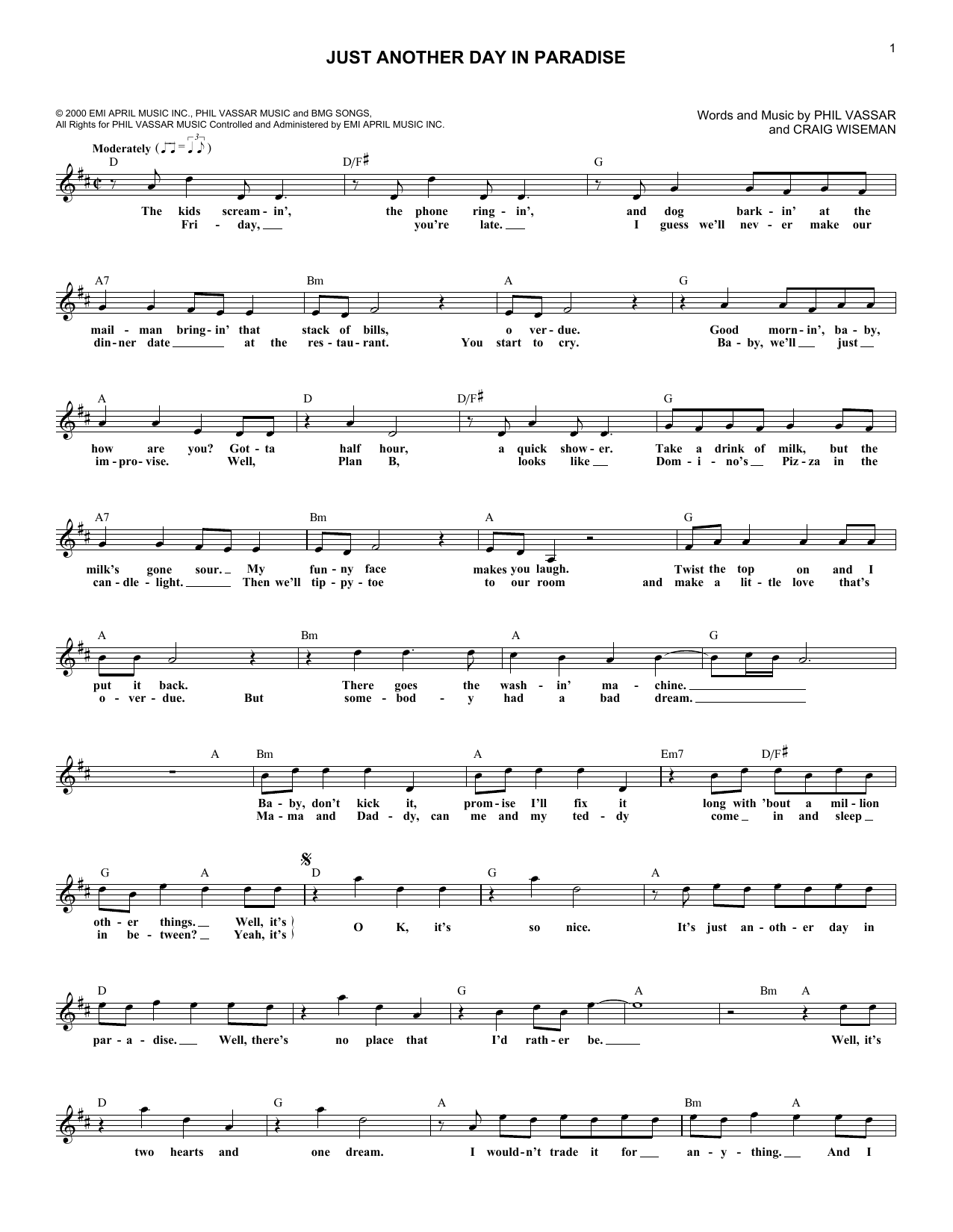 Download Phil Vassar Just Another Day In Paradise Sheet Music