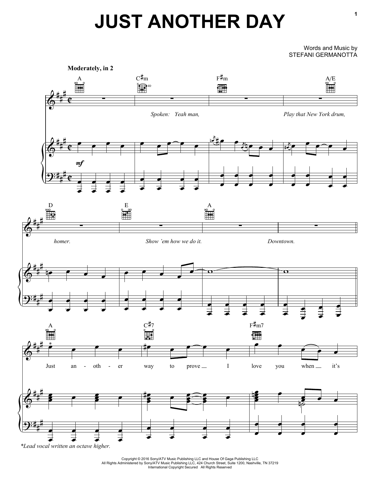 Download Lady Gaga Just Another Day Sheet Music