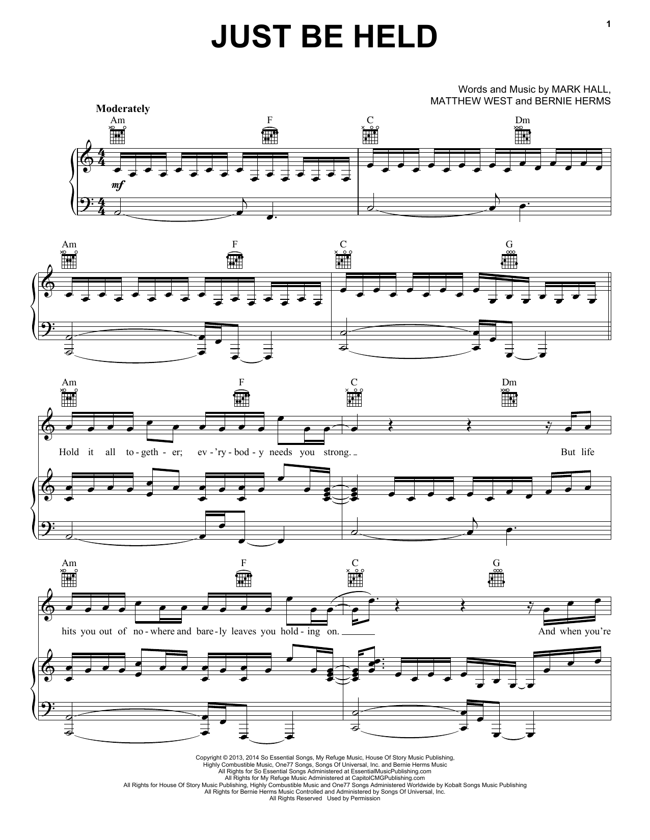 Download Casting Crowns Just Be Held Sheet Music