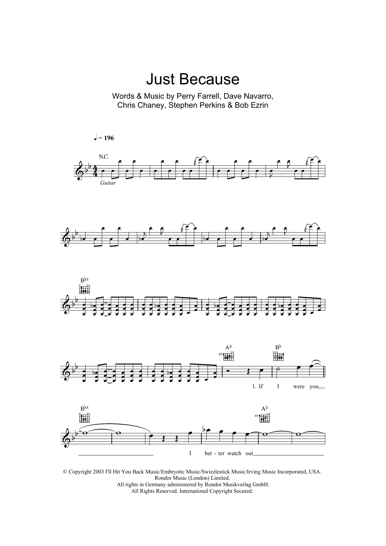 Download Jane's Addiction Just Because Sheet Music