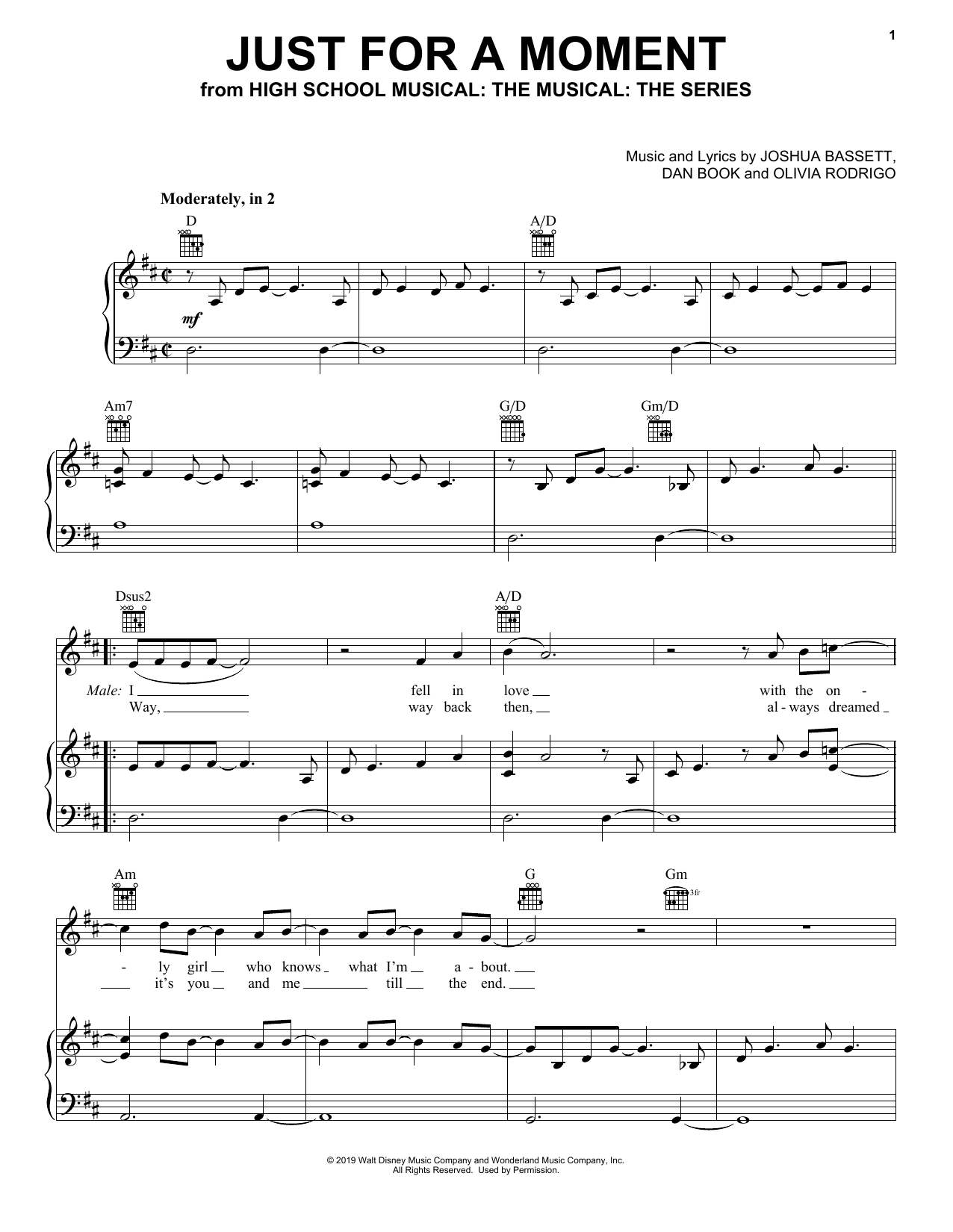 Download Olivia Rodrigo & Joshua Bassett Just For A Moment (from High School Mus Sheet Music
