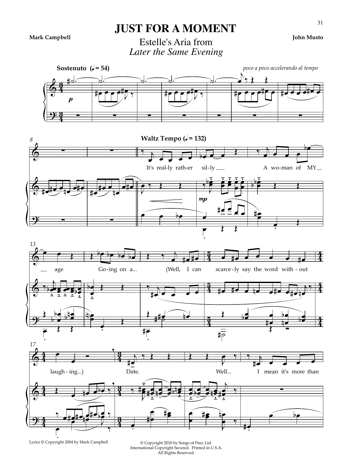 Download John Musto Just For A Moment Sheet Music