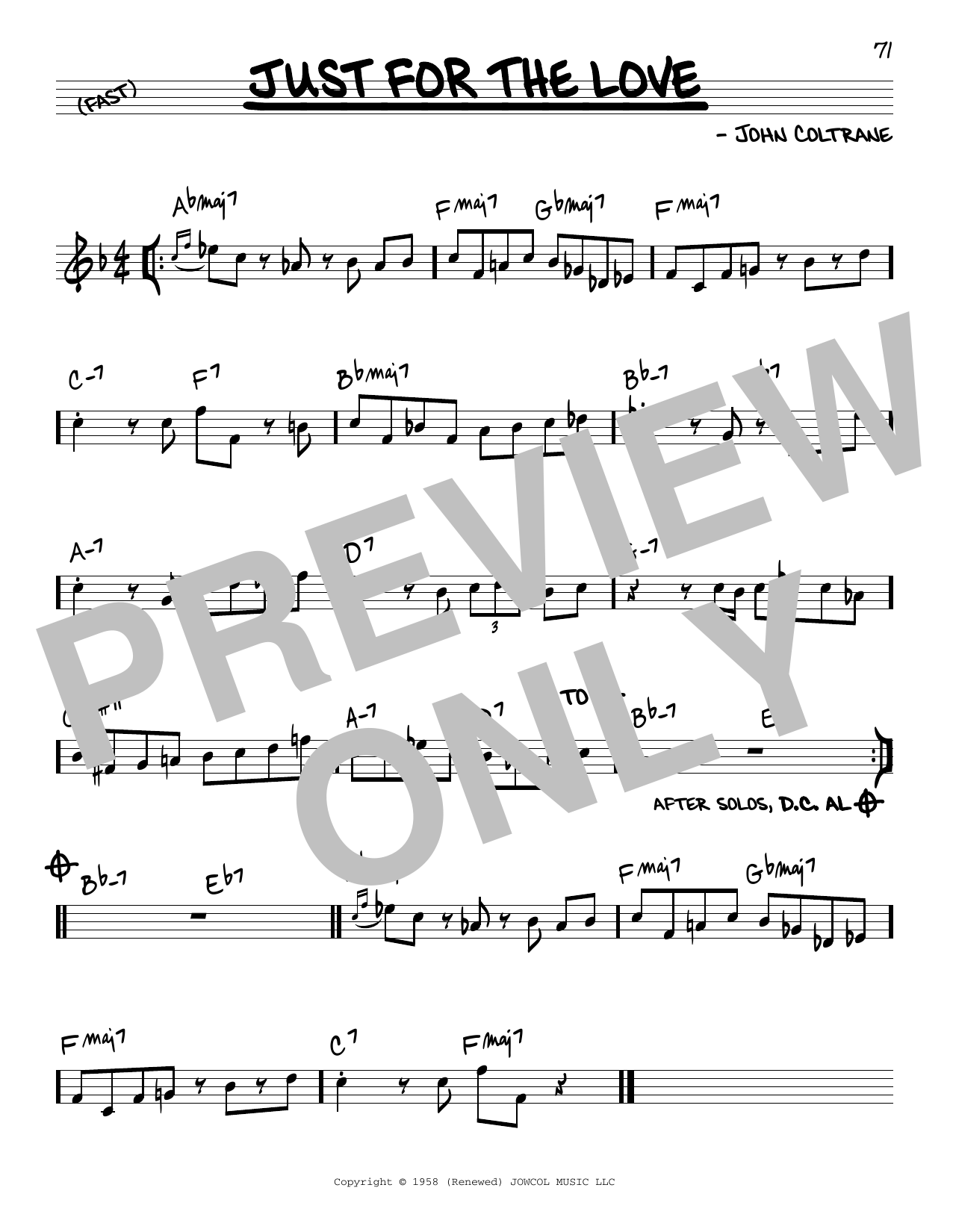 Download John Coltrane Just For The Love Sheet Music