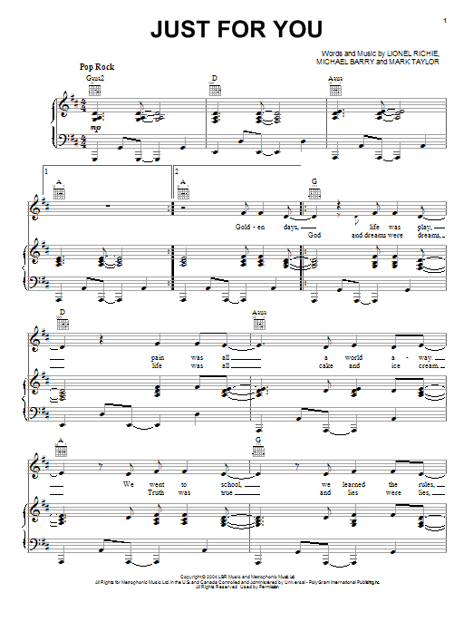 Download Lionel Richie Just For You Sheet Music