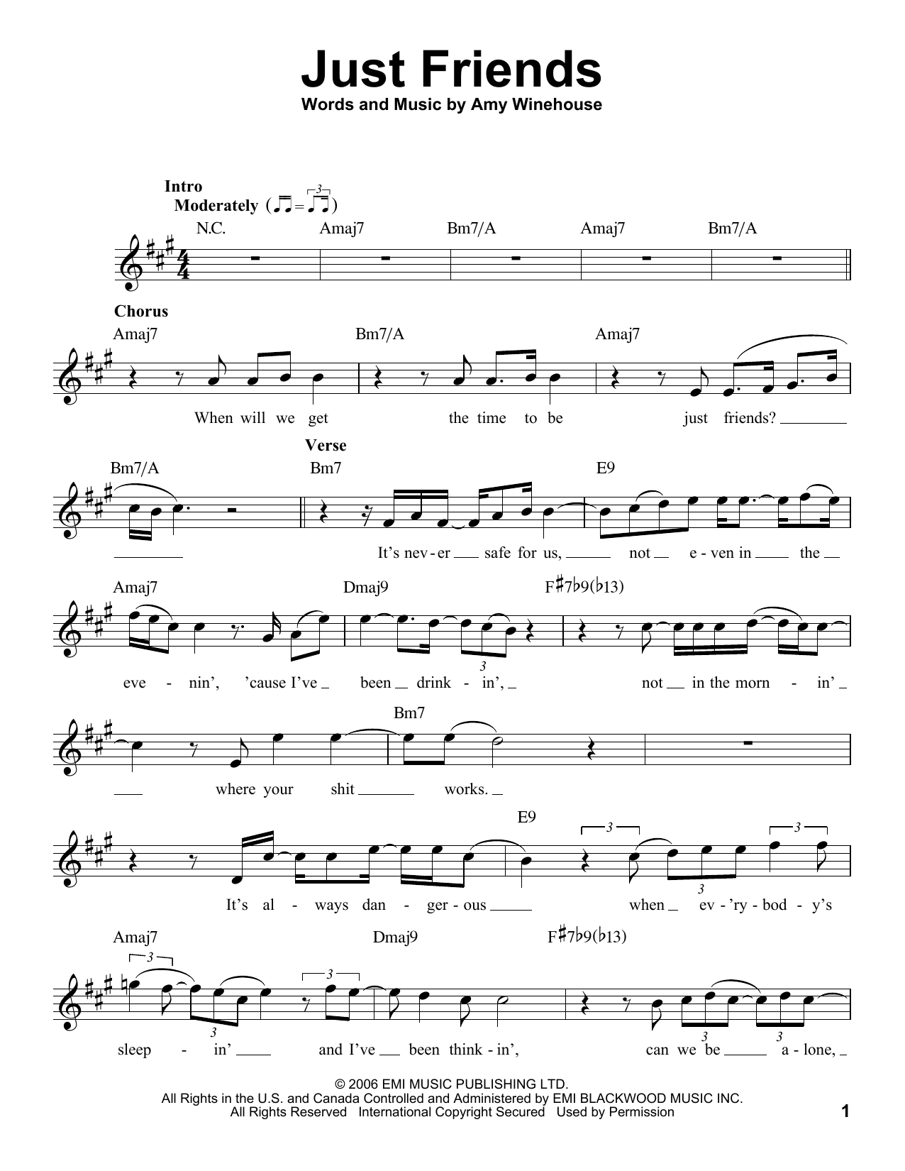 Download Amy Winehouse Just Friends Sheet Music
