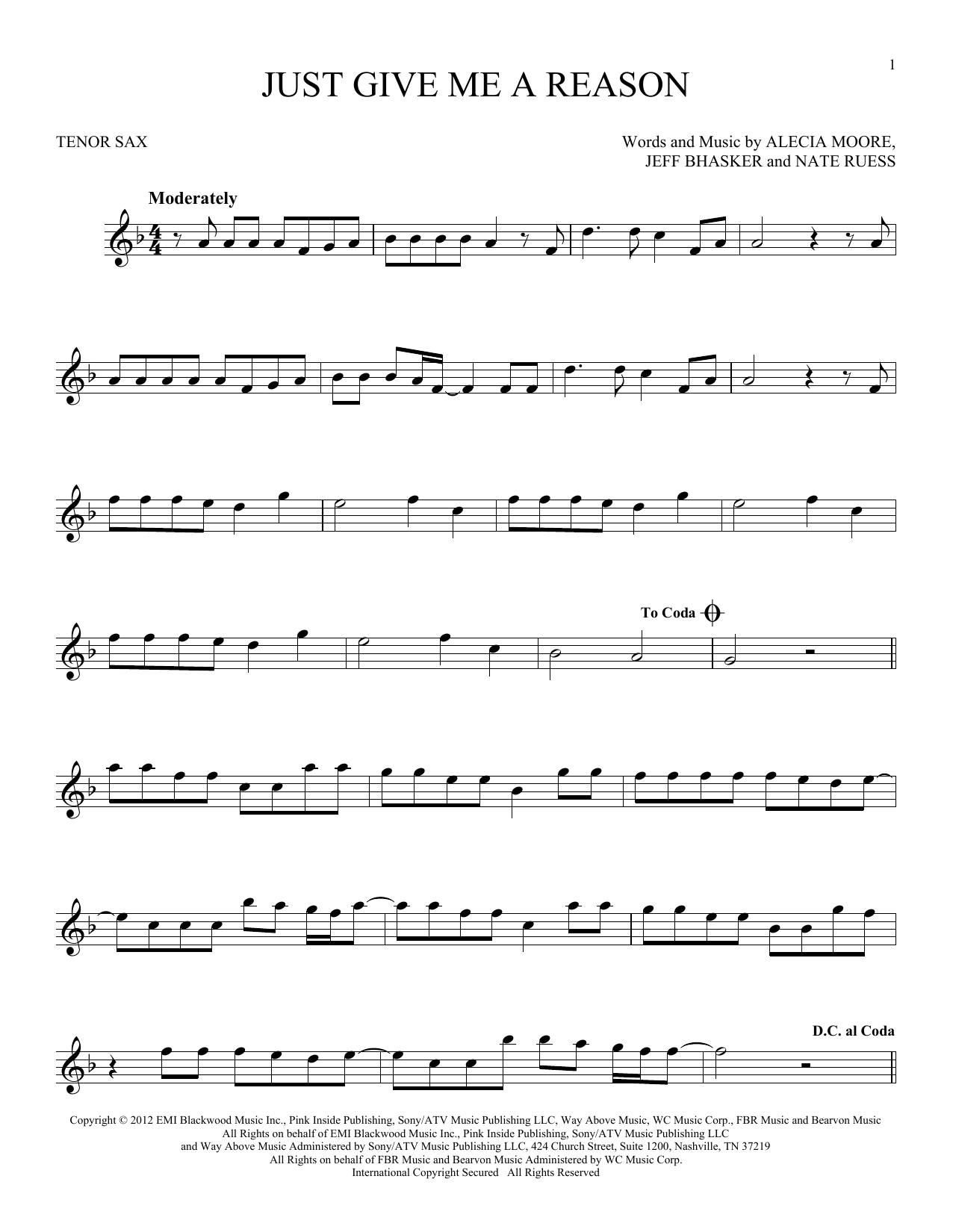 Download P!nk Just Give Me A Reason (feat. Nate Ruess Sheet Music