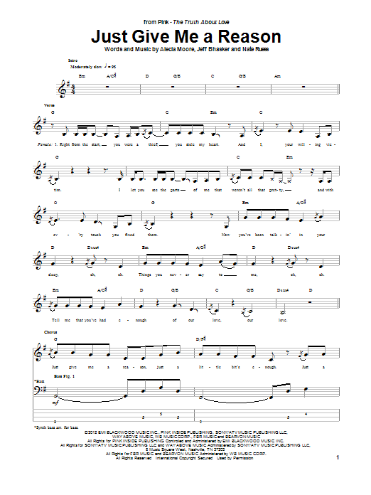 Download Pink Just Give Me A Reason Sheet Music