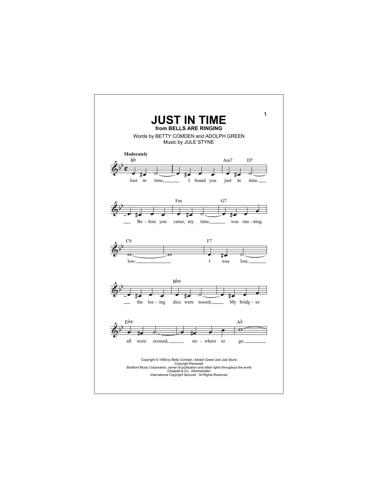 Download Adolph Green Just In Time Sheet Music