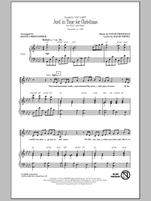 Download Keith Christopher Just In Time For Christmas Sheet Music