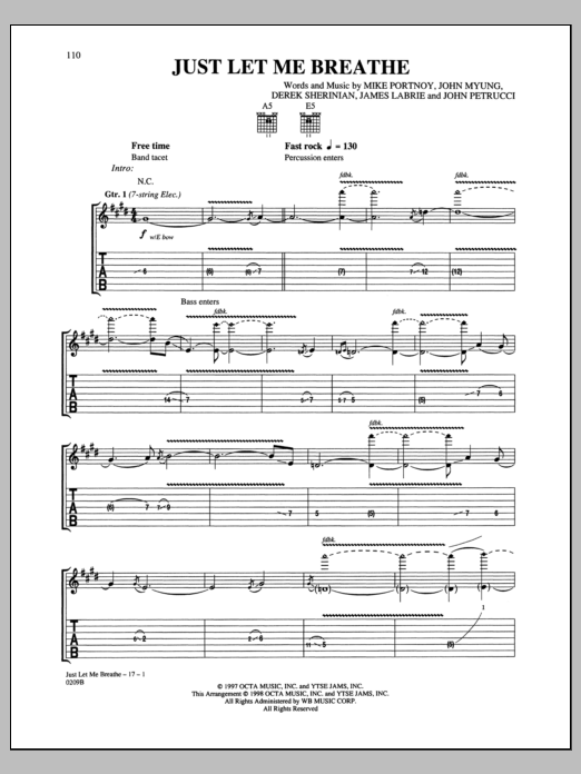 Download Dream Theater Just Let Me Breathe Sheet Music