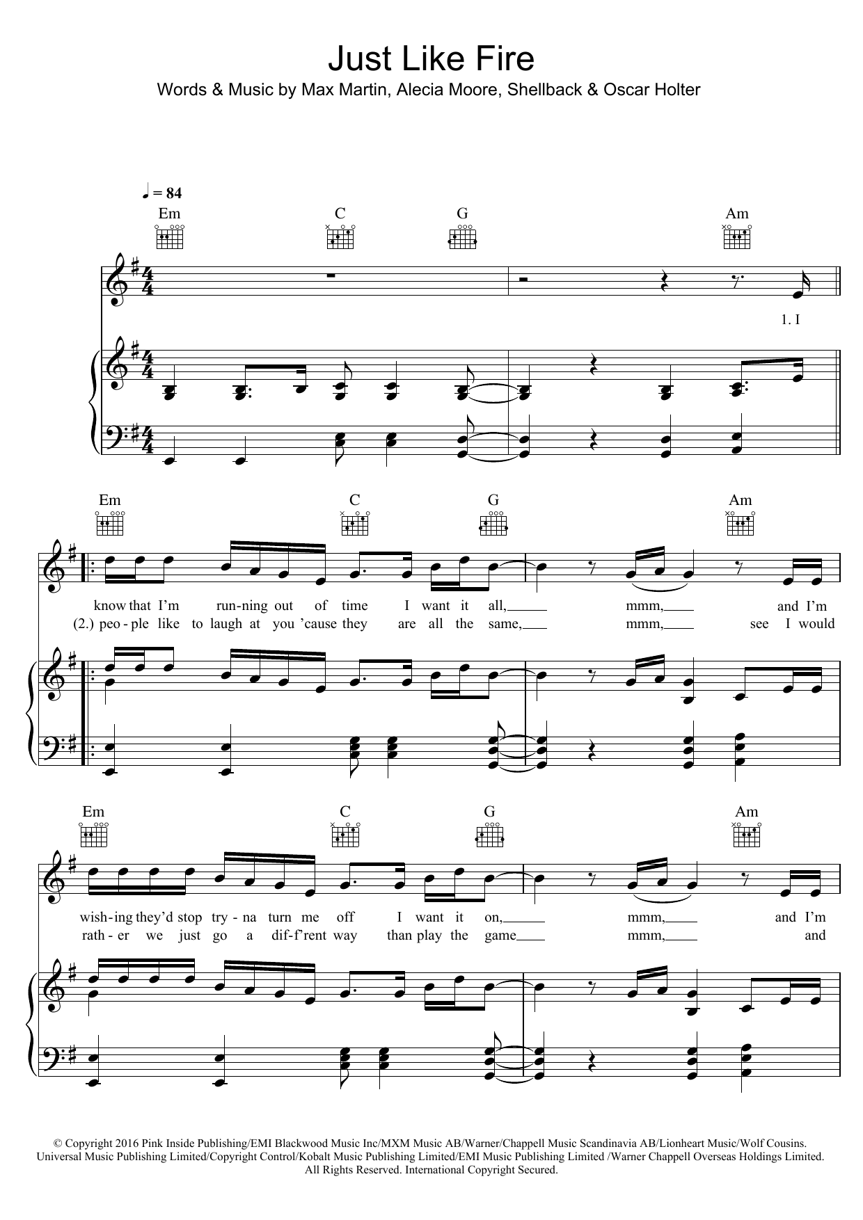 Download Pink Just Like Fire Sheet Music