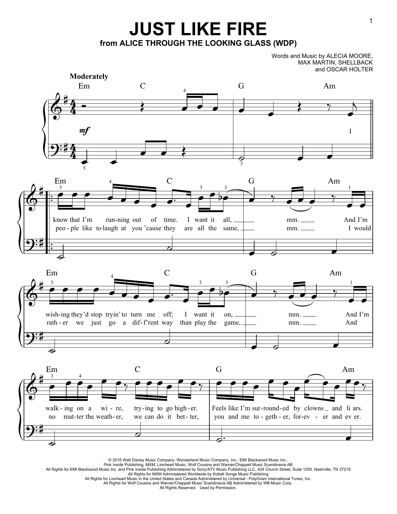 Download Pink Just Like Fire Sheet Music