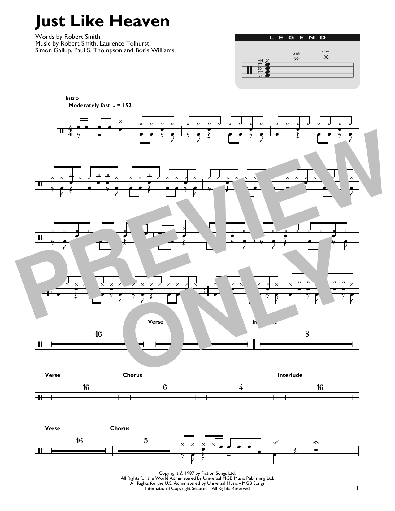 Download The Cure Just Like Heaven Sheet Music