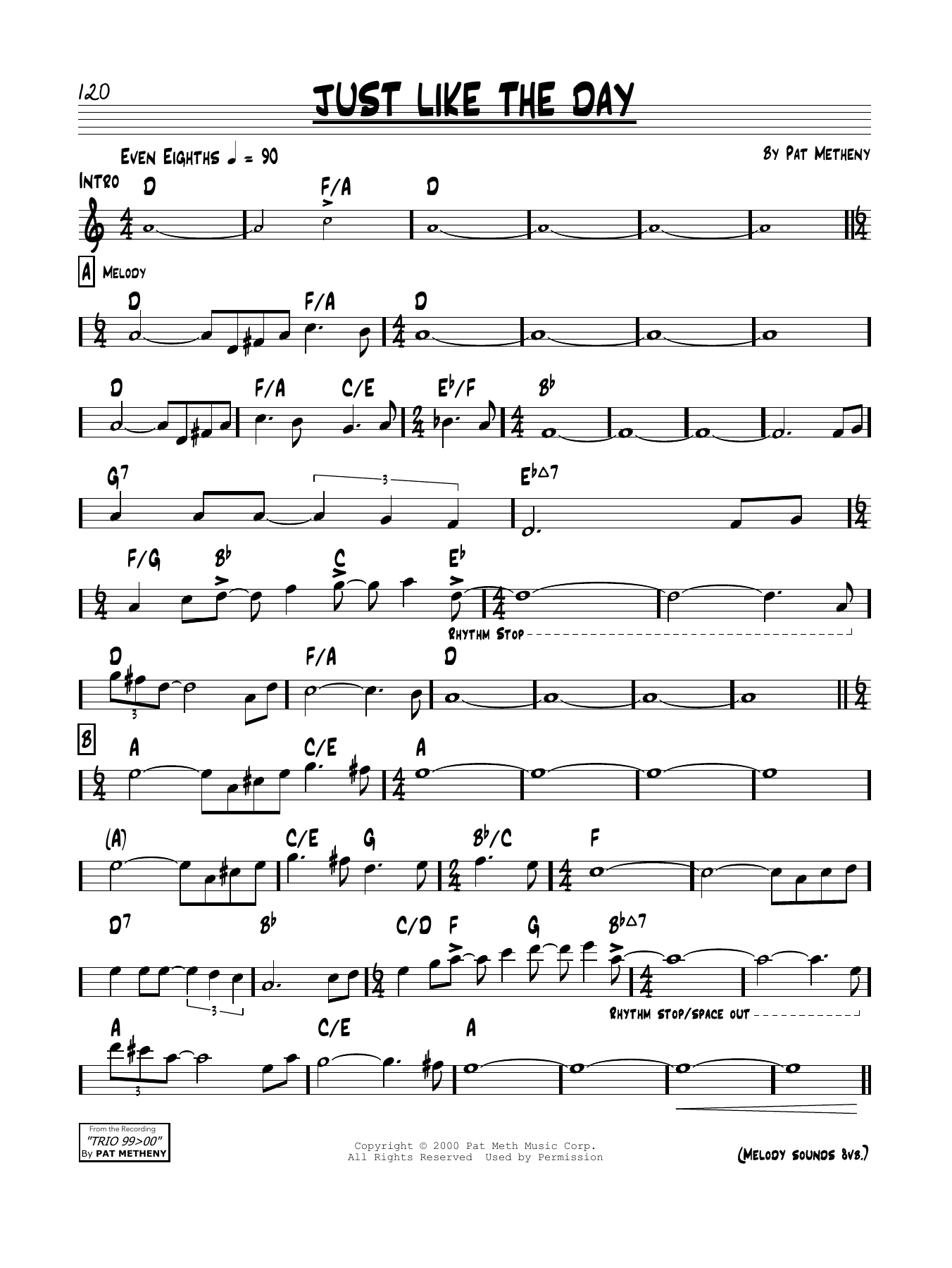 Download Pat Metheny Just Like The Day Sheet Music