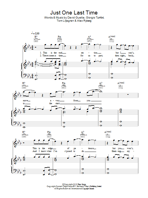 Download David Guetta Just One Last Time (feat. Taped Rai) Sheet Music