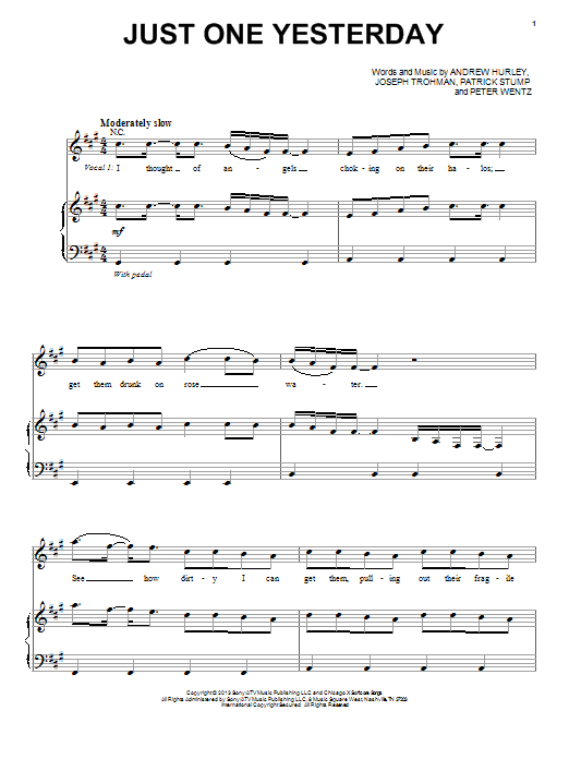 Download Fall Out Boy Just One Yesterday Sheet Music