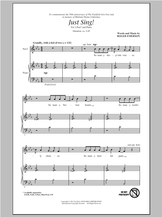 Download Roger Emerson Just Sing Sheet Music