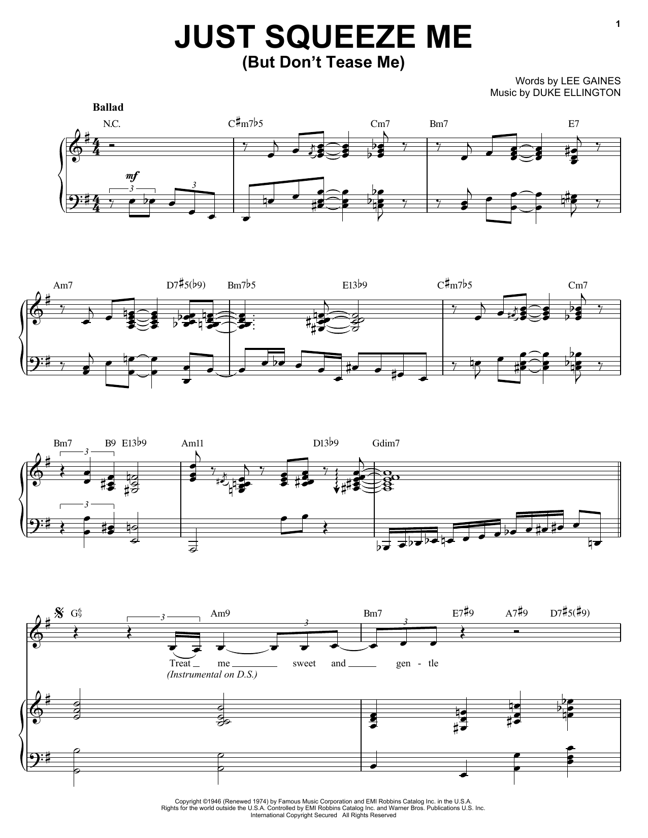 Download Diana Krall Just Squeeze Me (But Don't Tease Me) Sheet Music