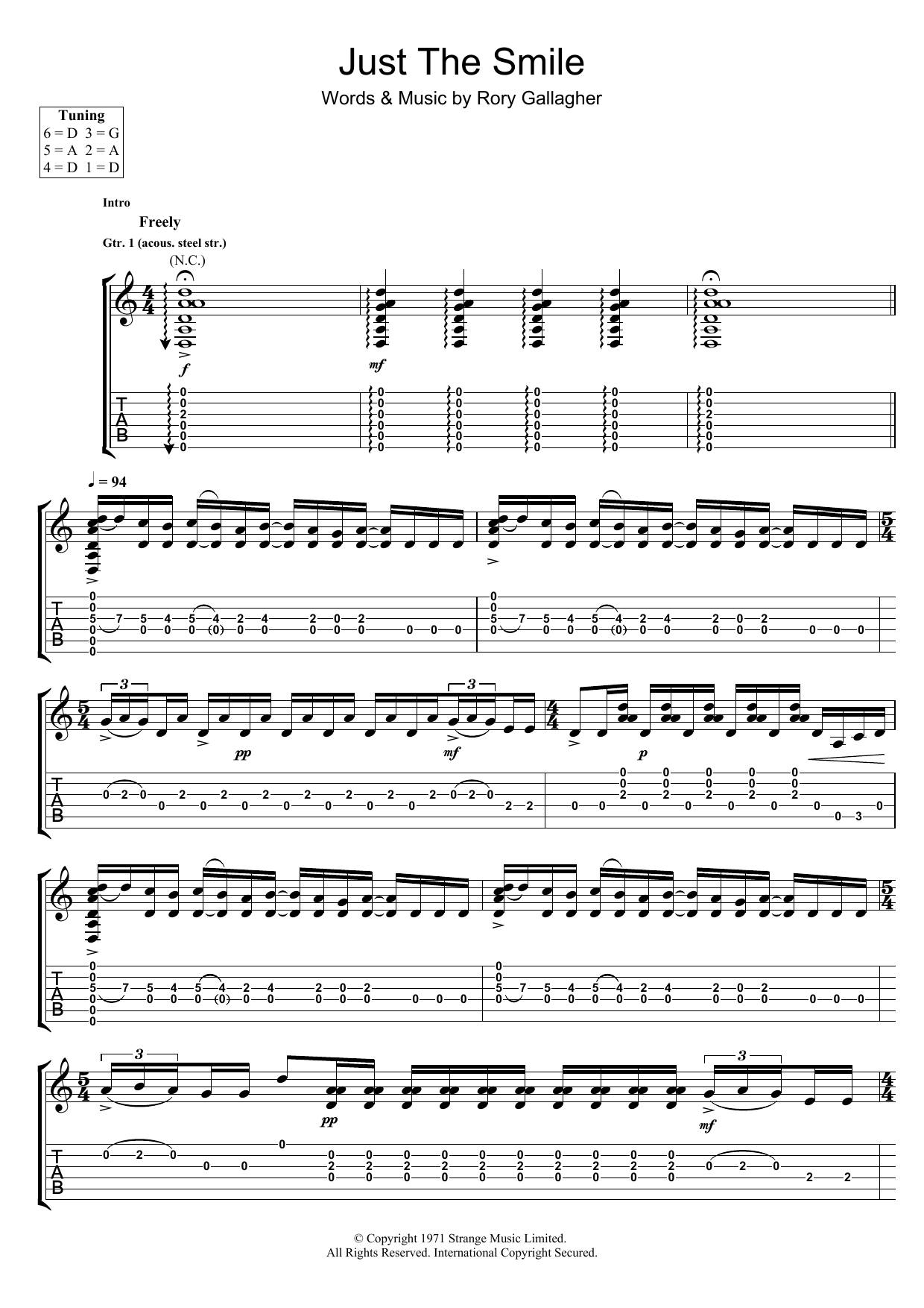 Download Rory Gallagher Just The Smile Sheet Music