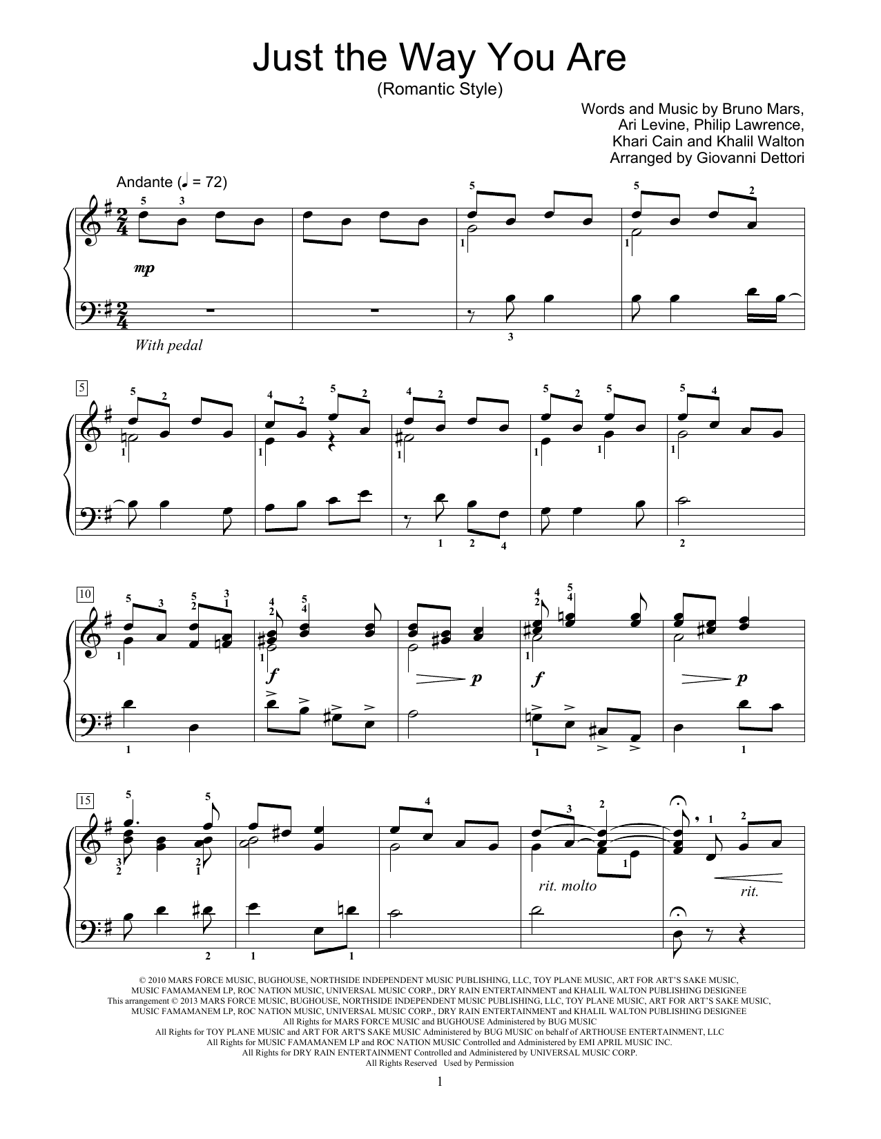 Download Giovanni Dettori Just The Way You Are Sheet Music
