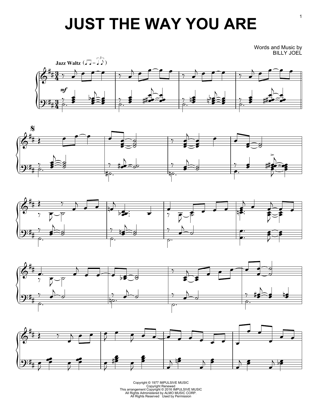Download Billy Joel Just The Way You Are [Jazz version] Sheet Music