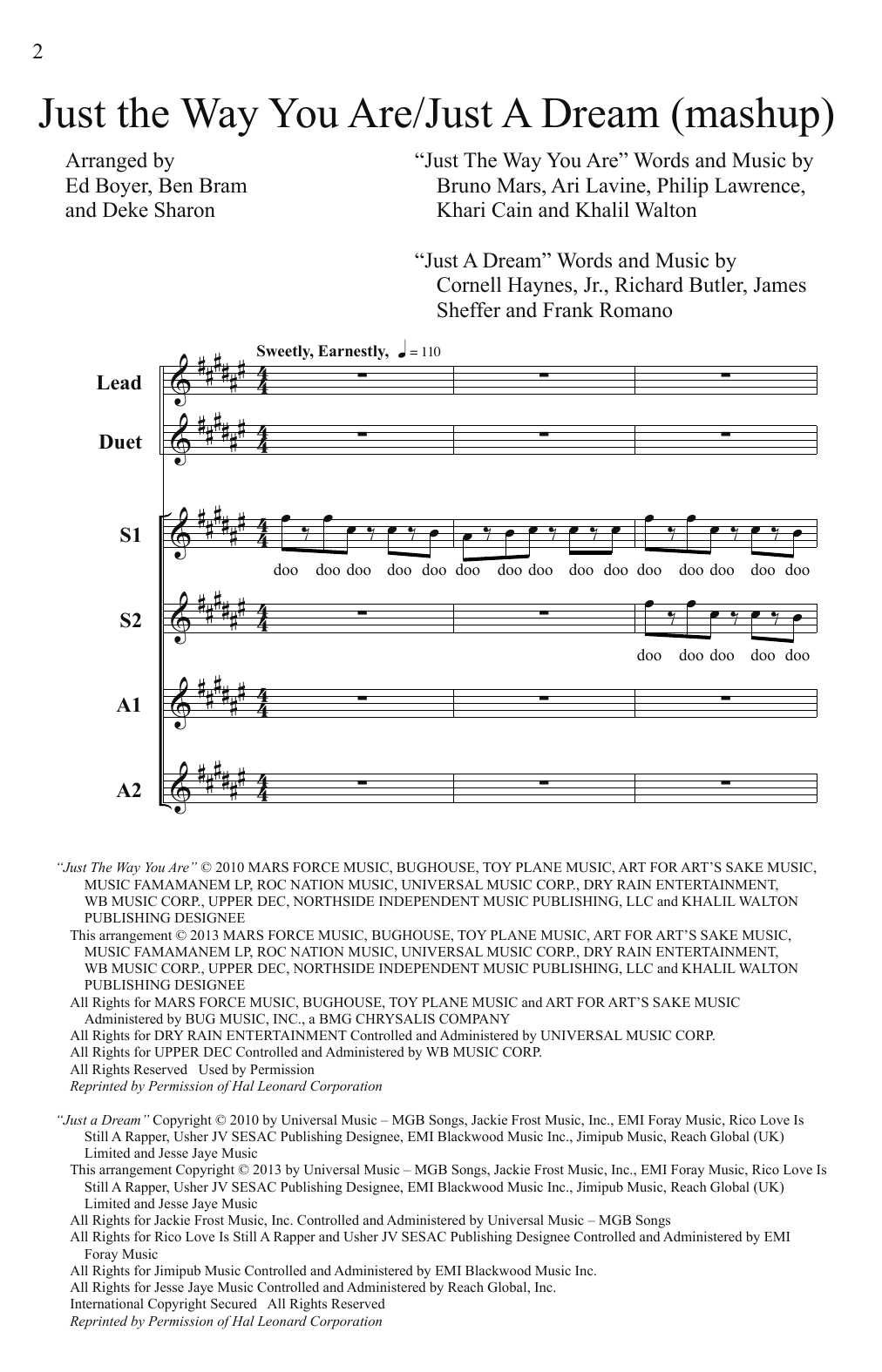 Download Pitch Perfect (Movie) Just The Way You Are/Just A Dream (Mash Sheet Music