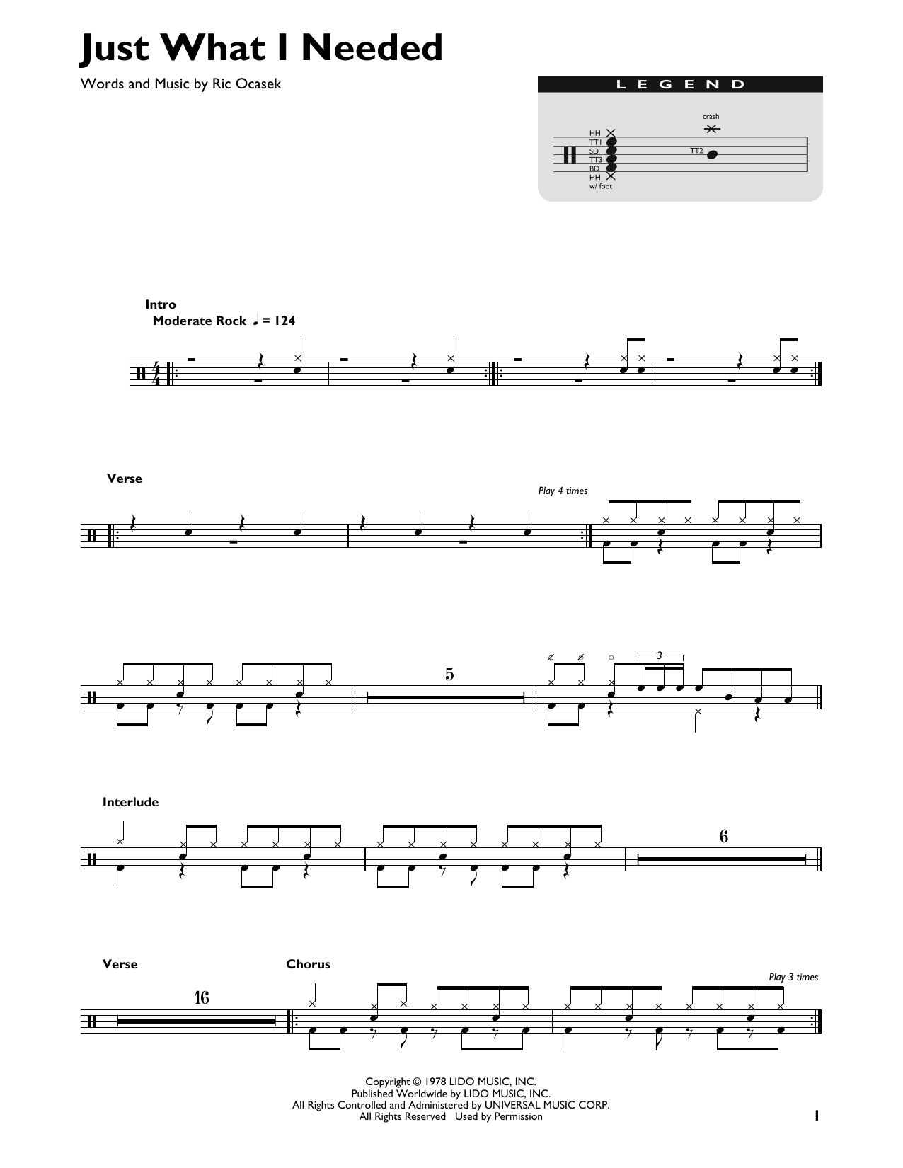 Download The Cars Just What I Needed Sheet Music