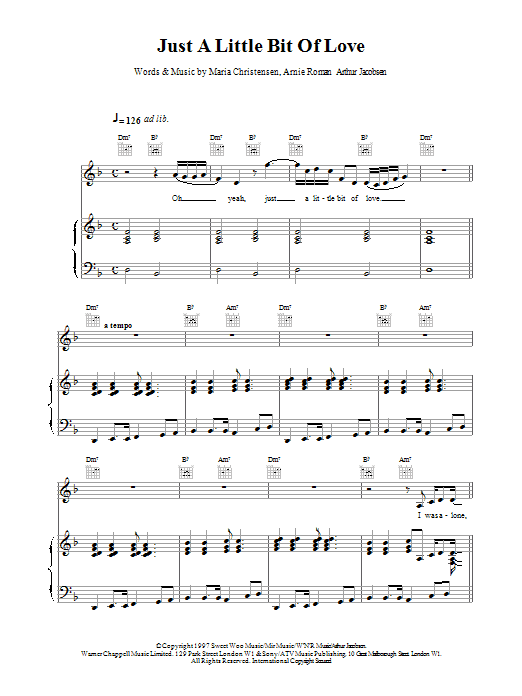 Celine Dion Just A Little Bit Of Love sheet music notes printable PDF score