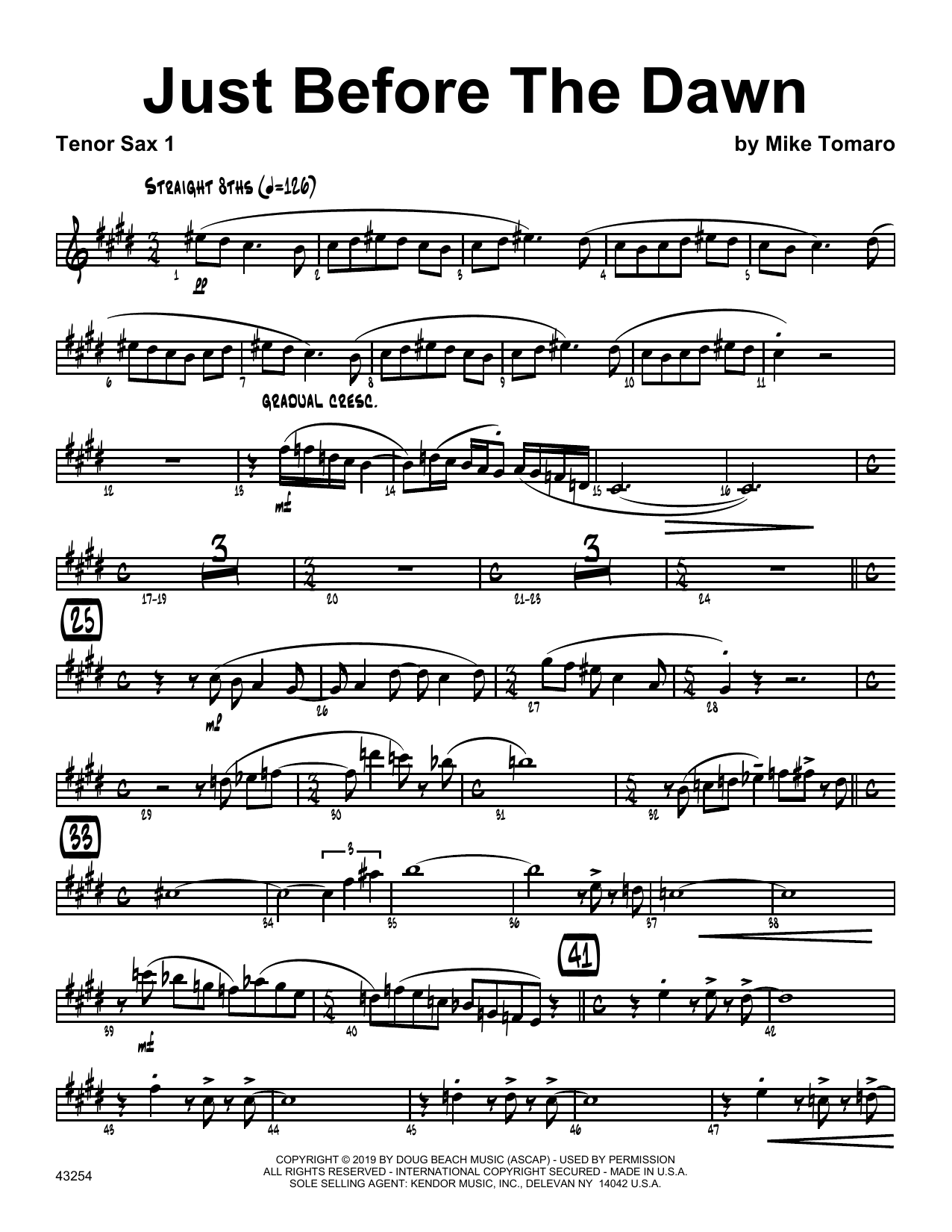 Download Mike Tomaro Just Before The Dawn - 1st Tenor Saxoph Sheet Music