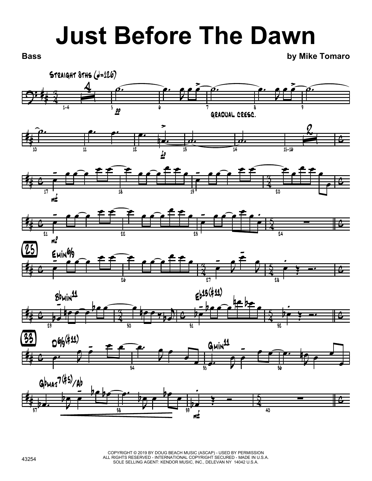 Download Mike Tomaro Just Before The Dawn - Bass Sheet Music
