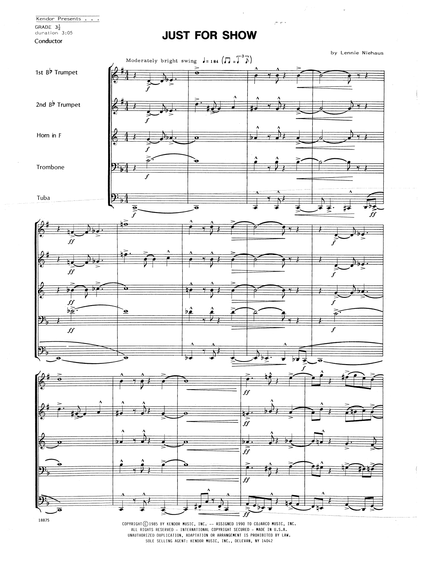 Download Lennie Niehaus Just For Show - Full Score Sheet Music