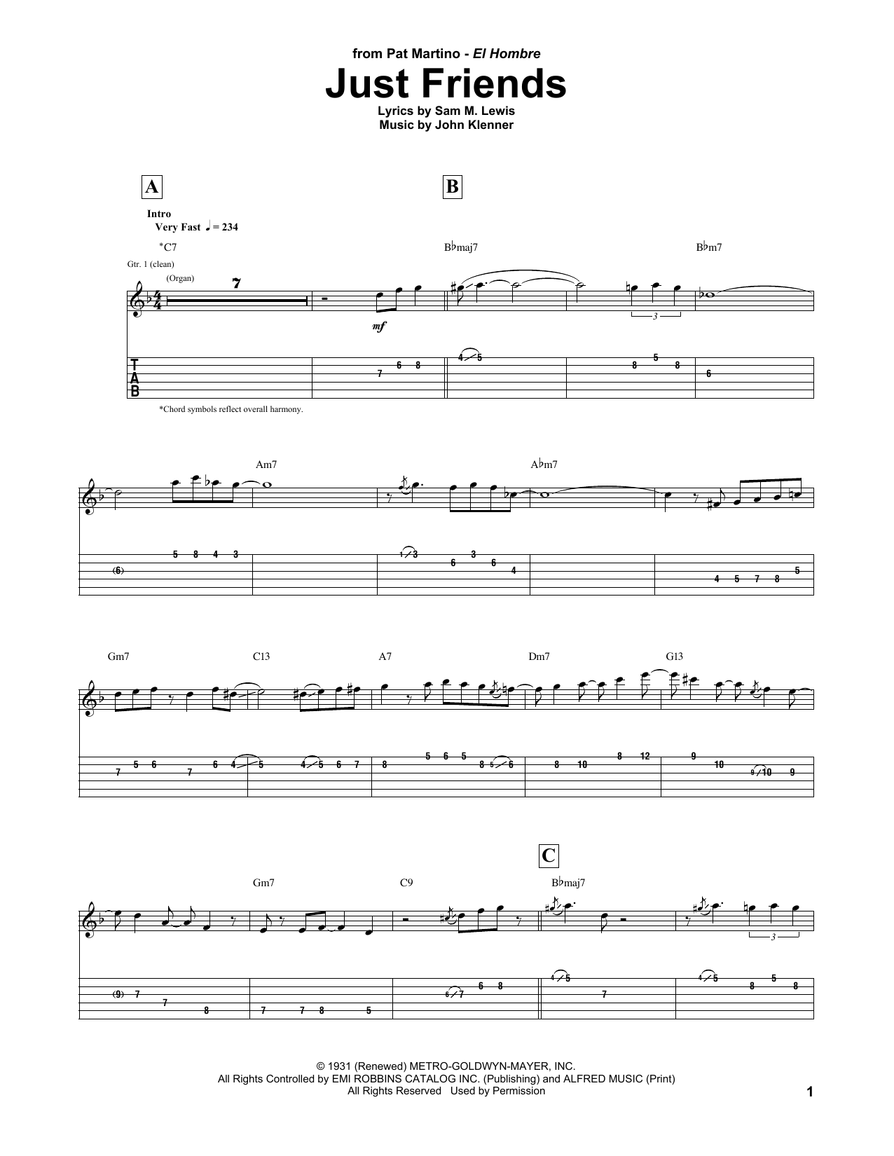 Pat Martino Just Friends sheet music notes printable PDF score