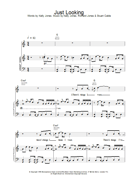 Stereophonics Just Looking sheet music notes printable PDF score