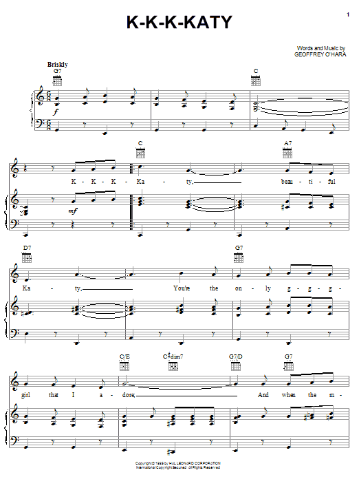 Geoffrey O'Hara K-K-K-Katy sheet music notes printable PDF score