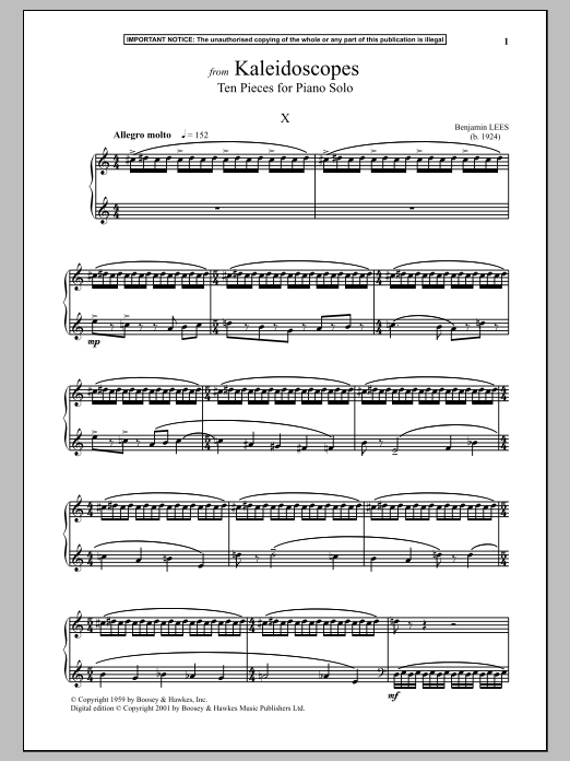 Download Benjamin Lees Kaleidoscopes, Ten Pieces For Piano Sol Sheet Music