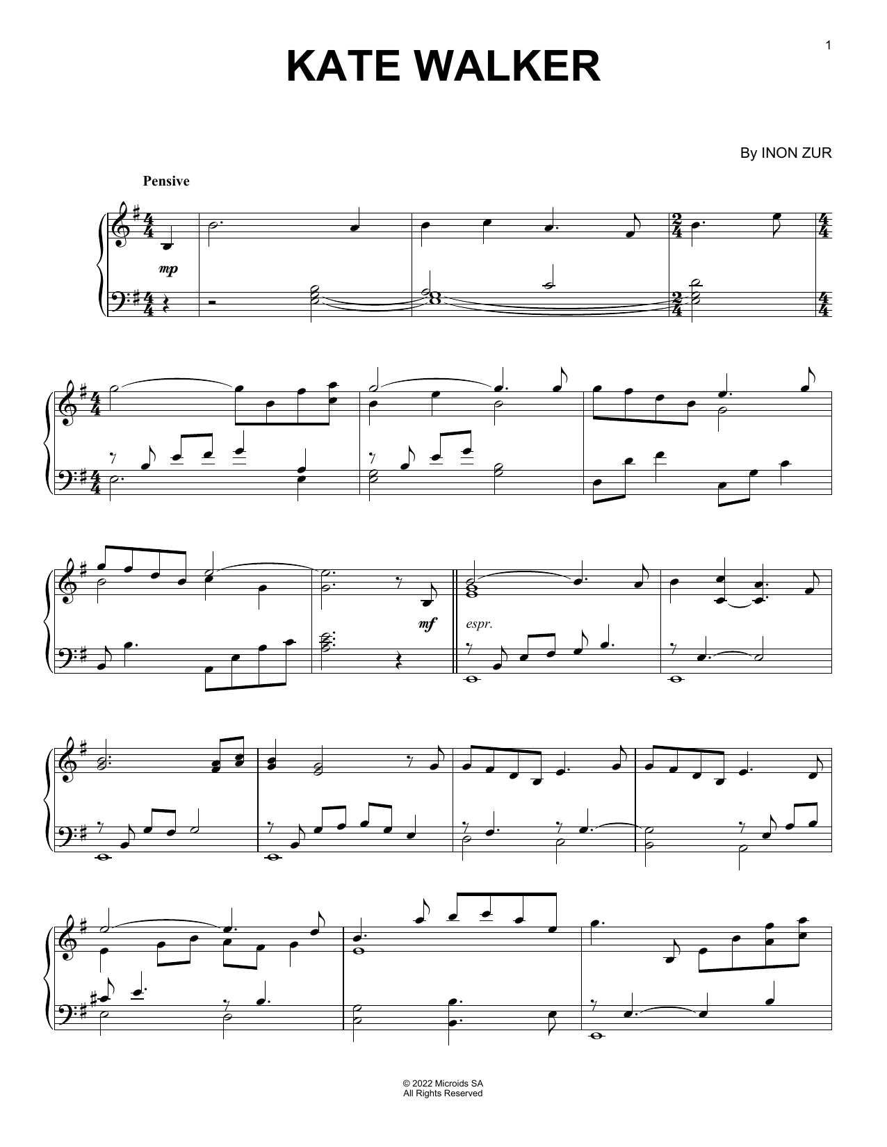 Download Inon Zur Kate Walker (from Syberia: The World Be Sheet Music