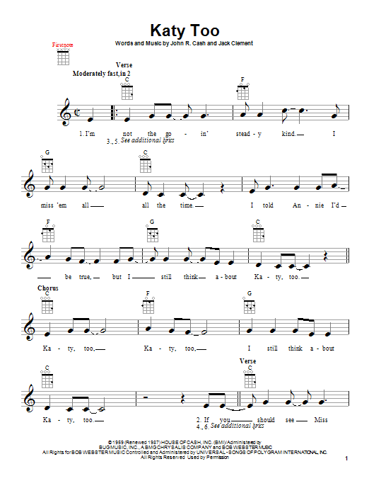 Download Johnny Cash Katy Too Sheet Music