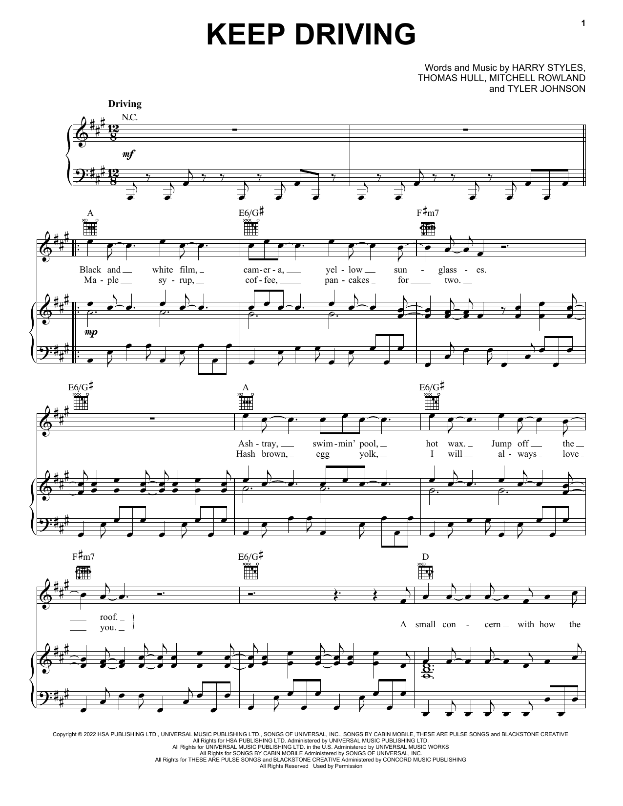 Download Harry Styles Keep Driving Sheet Music