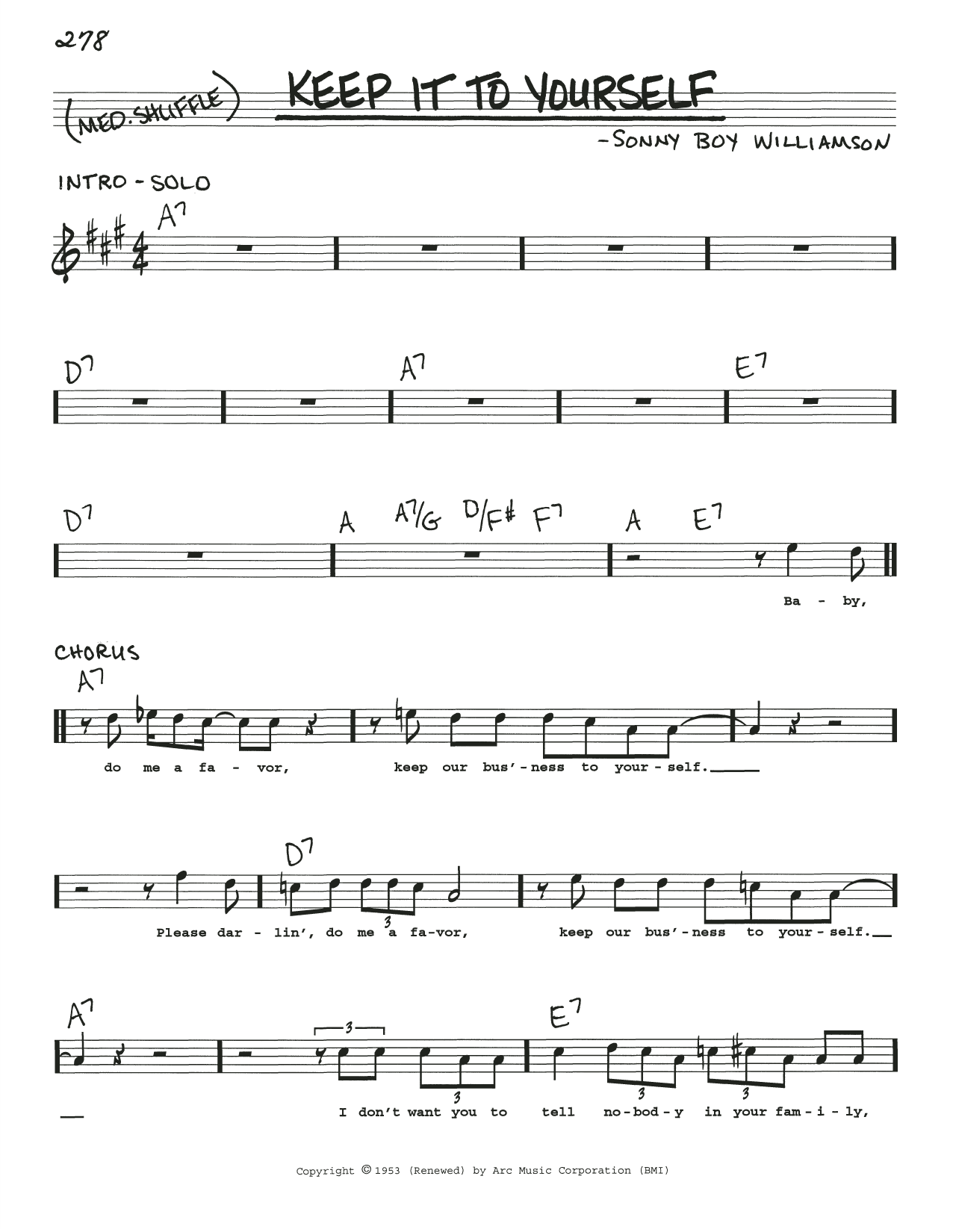 Download Sonny Boy Williamson Keep It To Yourself Sheet Music