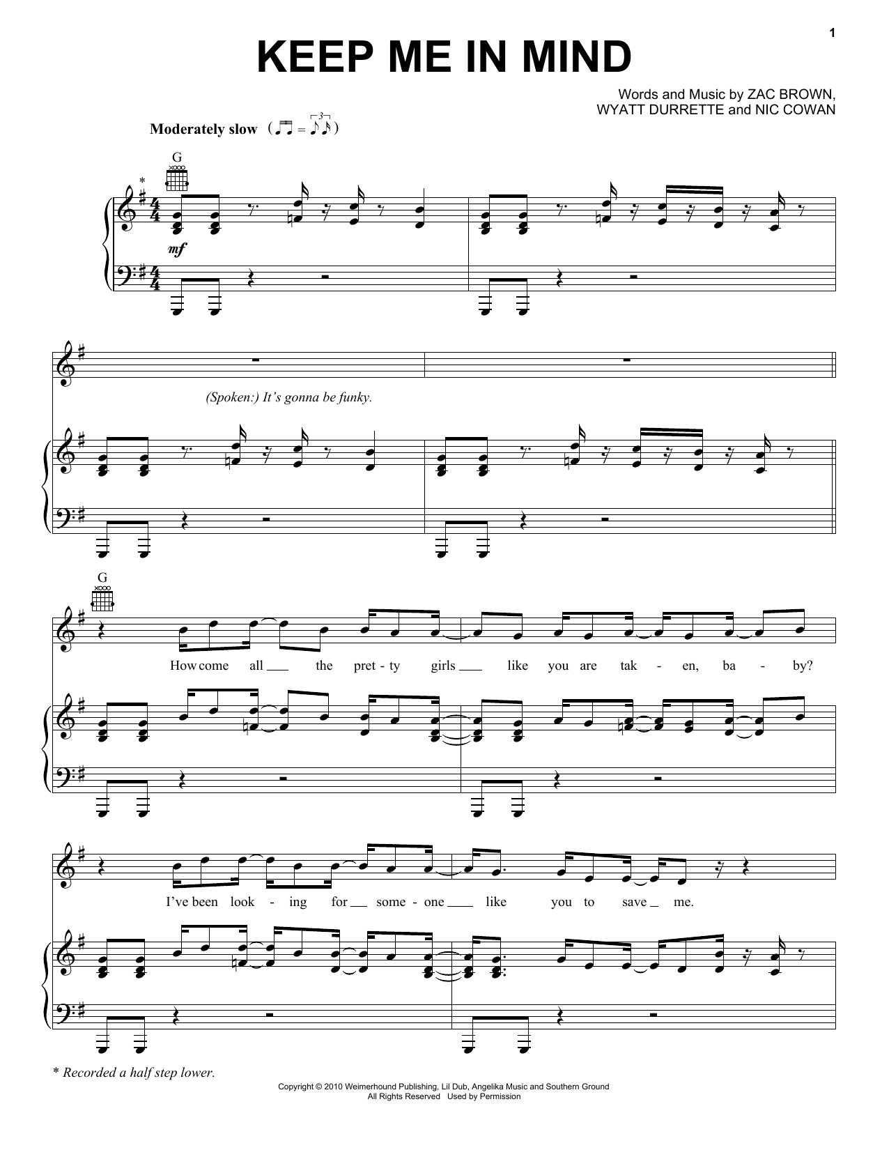 Download Zac Brown Band Keep Me In Mind Sheet Music
